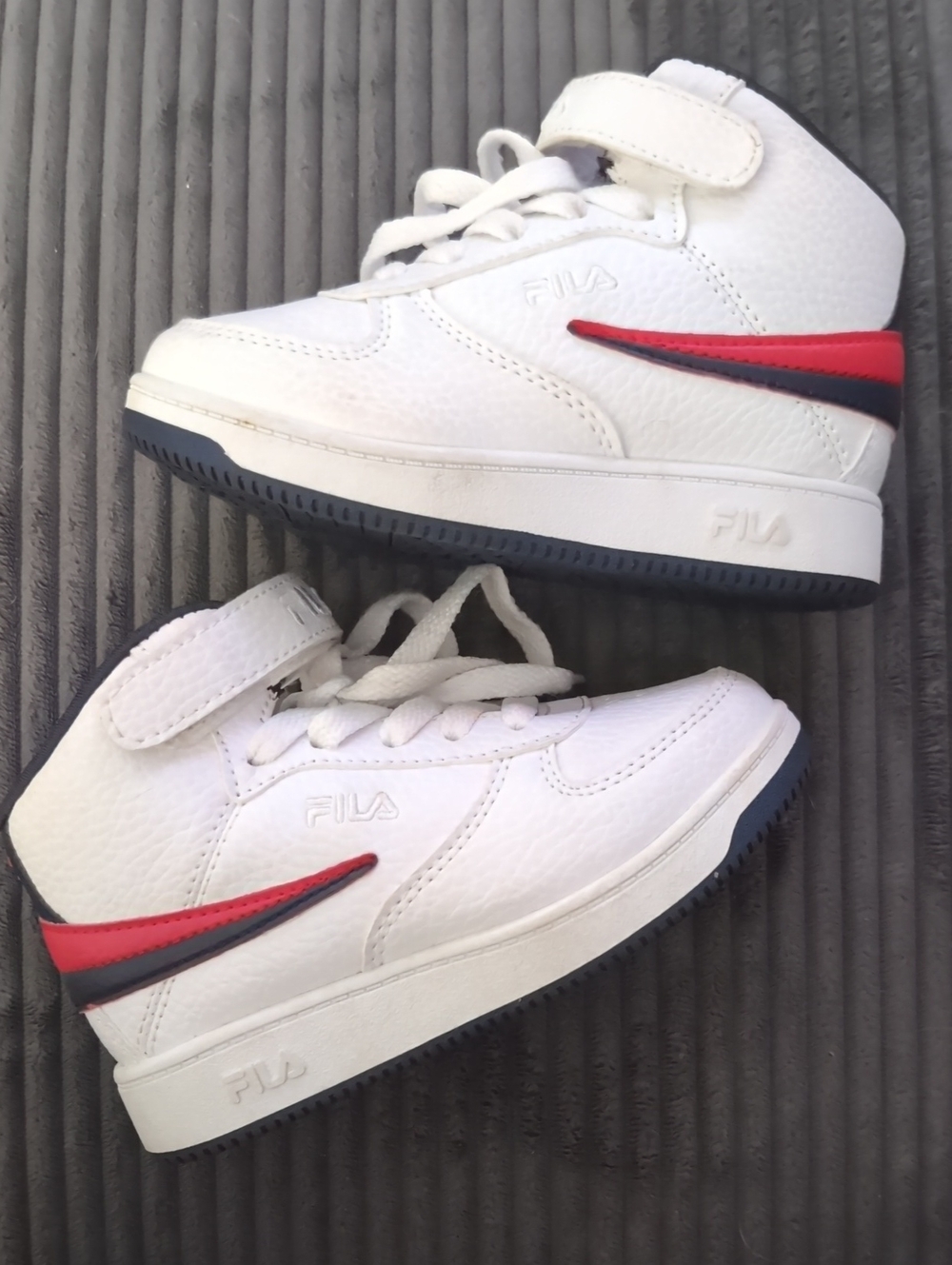 Fila Kids White High-Top Sneakers with Red & Navy Trim
